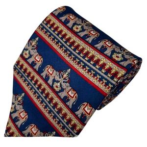 Shemoy Men's Long Blue Gold Red Indian Elephant Soft Silk Necktie Tie